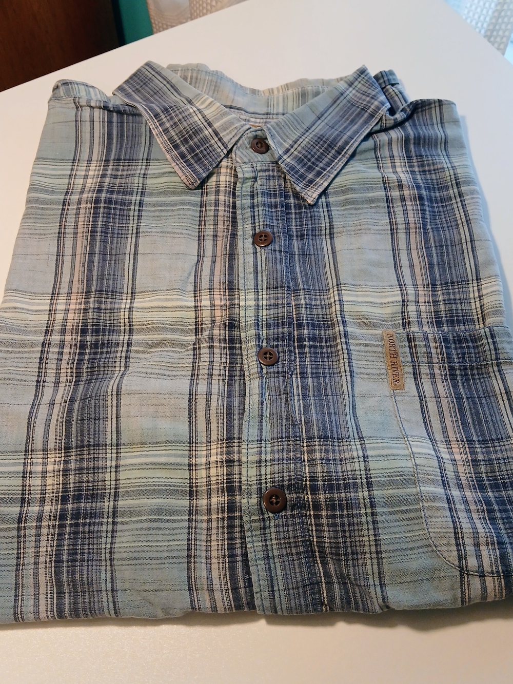 Casual Men's Blue Plaid Button-Down Shirt by North River